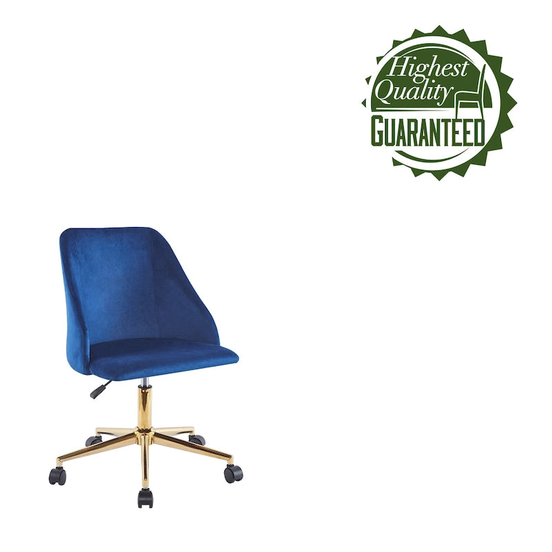Velvet Swivel Office Chair with Gold Legs, Armless, Single Seat