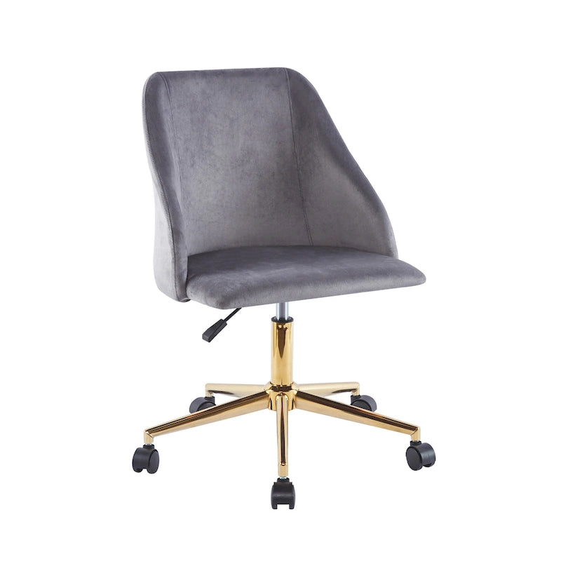 Velvet Swivel Office Chair with Gold Legs, Armless, Single Seat