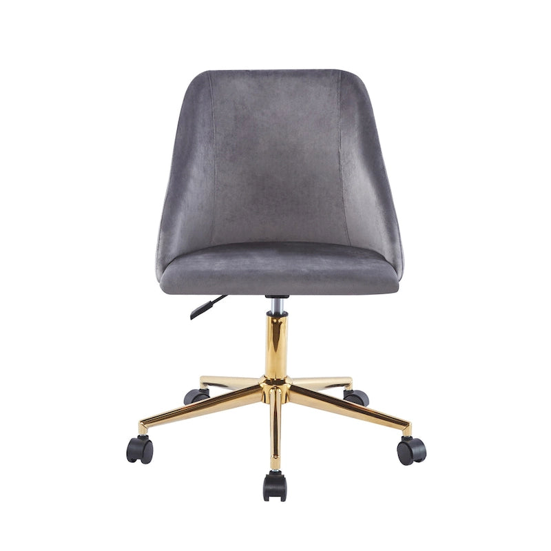Velvet Swivel Office Chair with Gold Legs, Armless, Single Seat