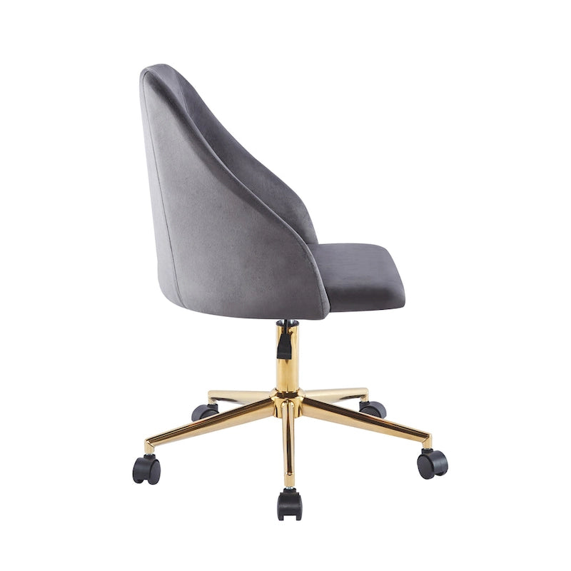 Velvet Swivel Office Chair with Gold Legs, Armless, Single Seat
