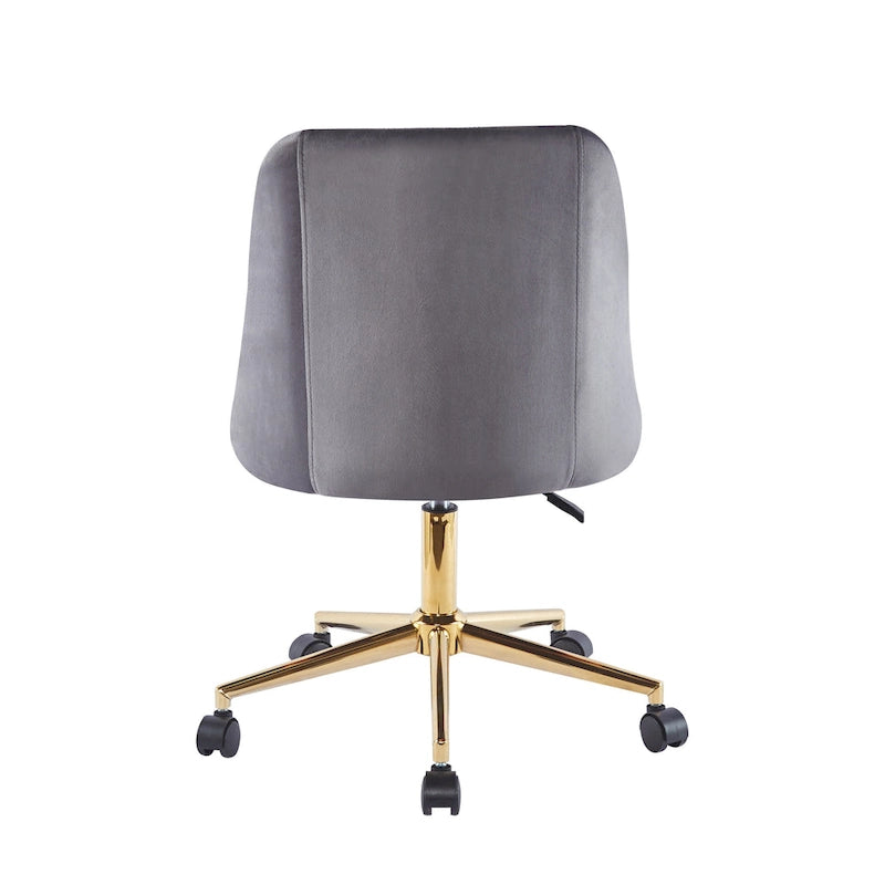 Velvet Swivel Office Chair with Gold Legs, Armless, Single Seat