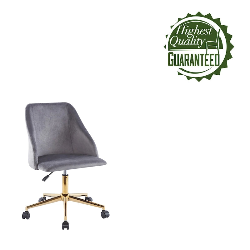 Velvet Swivel Office Chair with Gold Legs, Armless, Single Seat