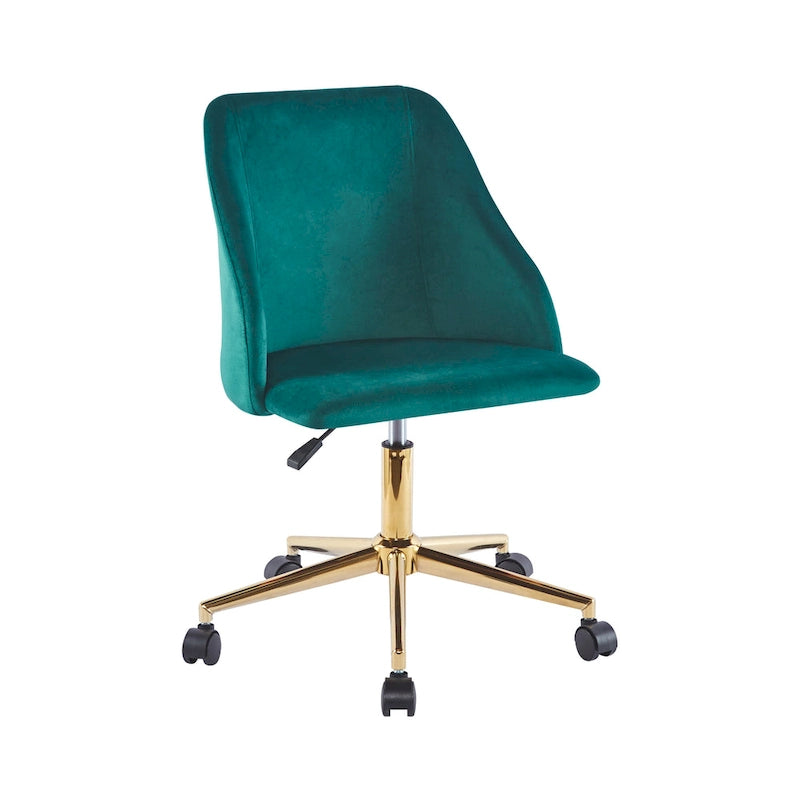 Velvet Swivel Office Chair with Gold Legs, Armless, Single Seat