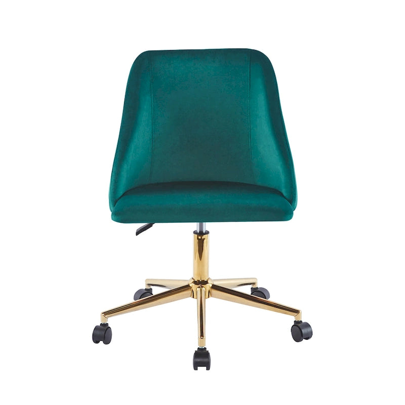 Velvet Swivel Office Chair with Gold Legs, Armless, Single Seat