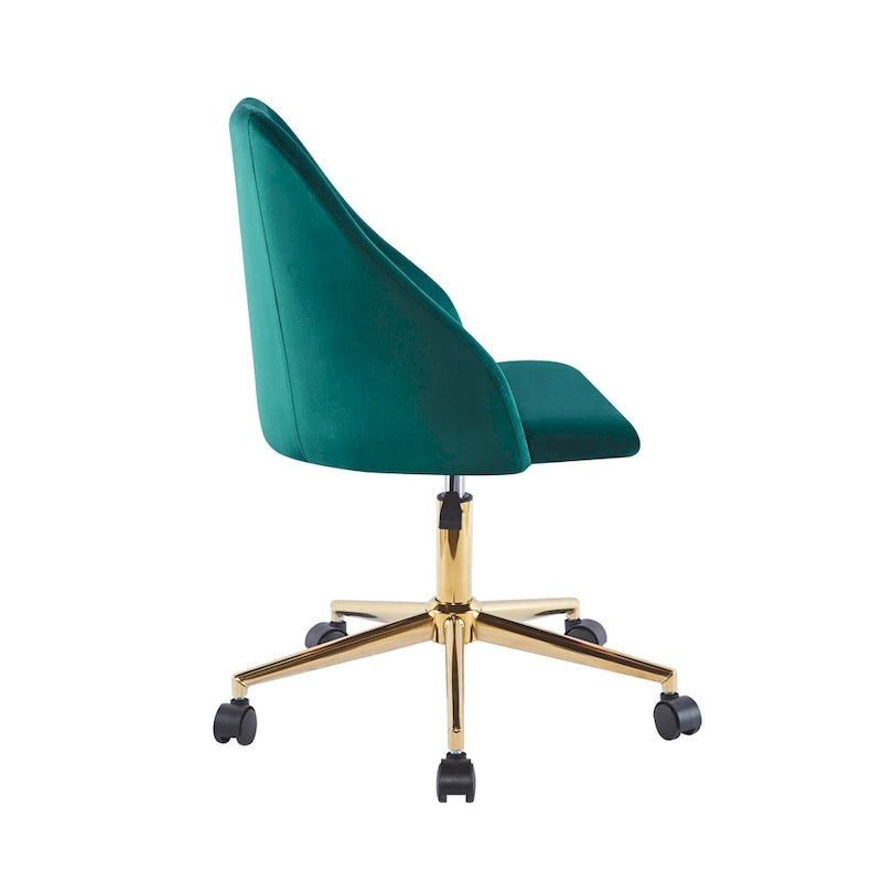 Velvet Swivel Office Chair with Gold Legs, Armless, Single Seat