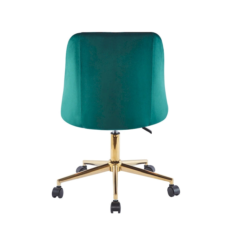 Velvet Swivel Office Chair with Gold Legs, Armless, Single Seat