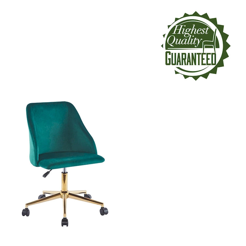 Velvet Swivel Office Chair with Gold Legs, Armless, Single Seat