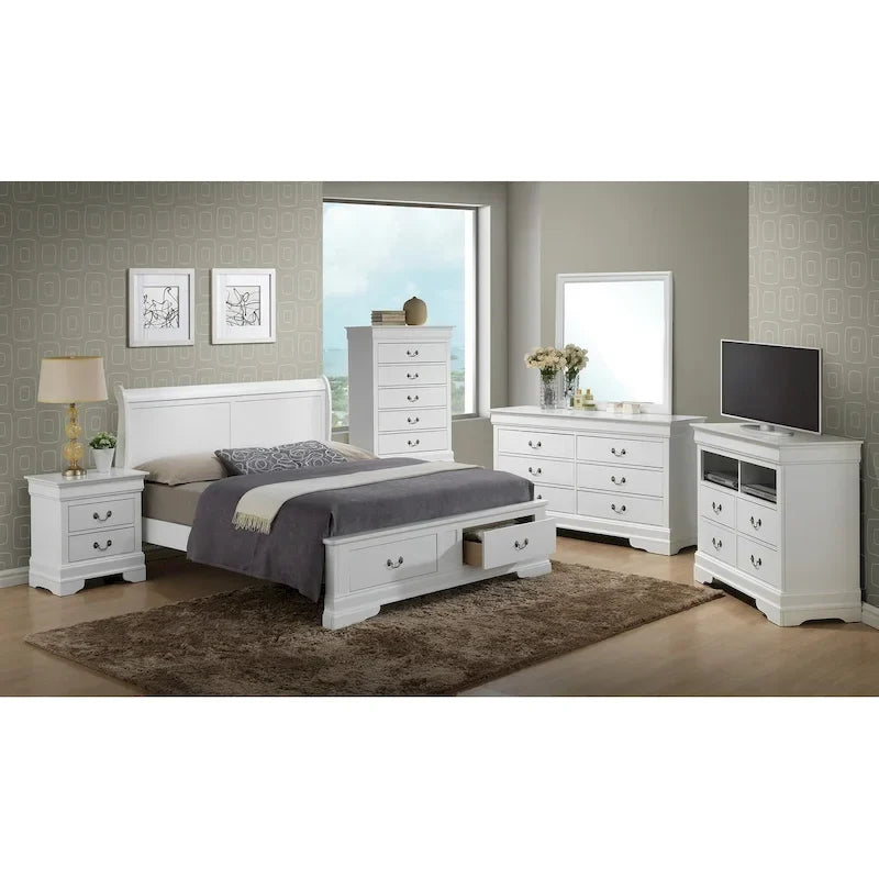 Cherry / White / Cappuccino / Black / Grey Solid Wood King Storage Panel Bed, 1-Piece