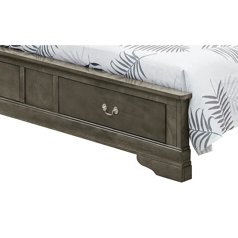 Cherry / White / Cappuccino / Black / Grey Solid Wood King Storage Panel Bed, 1-Piece