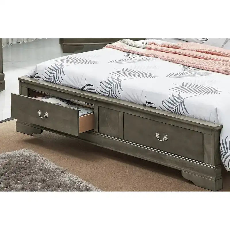 Cherry / White / Cappuccino / Black / Grey Solid Wood King Storage Panel Bed, 1-Piece