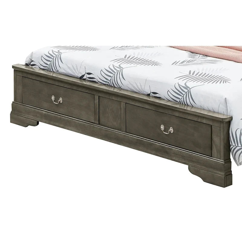 Cherry / White / Cappuccino / Black / Grey Solid Wood King Storage Panel Bed, 1-Piece