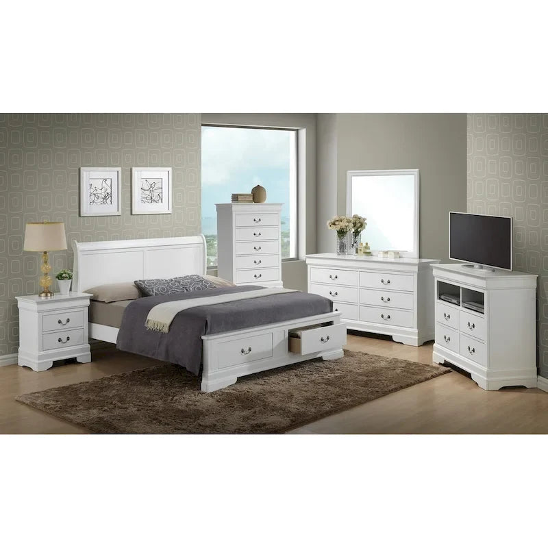 Cherry / White / Cappuccino / Black / Grey Solid Wood King Storage Panel Bed, 1-Piece