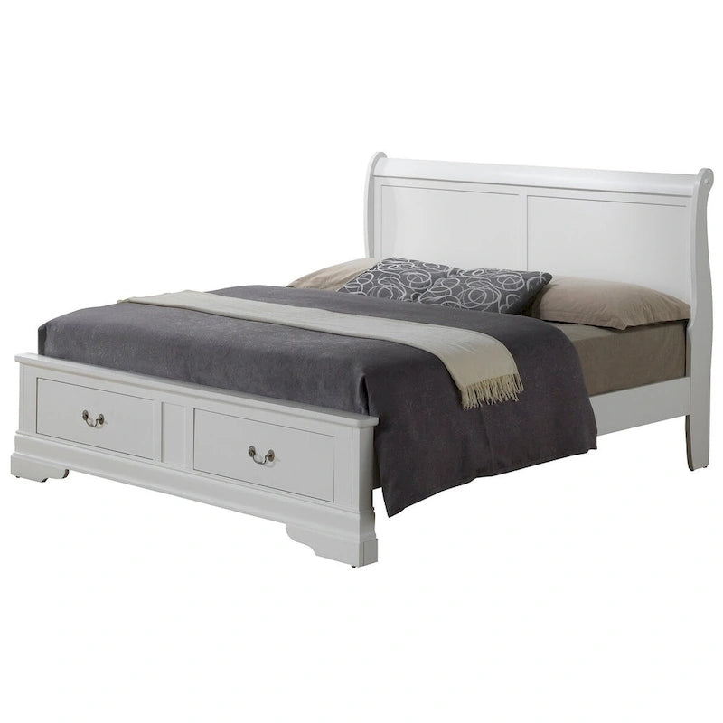 Cherry / White / Cappuccino / Black / Grey Solid Wood King Storage Panel Bed, 1-Piece