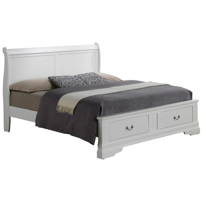 Cherry / White / Cappuccino / Black / Grey Solid Wood King Storage Panel Bed, 1-Piece
