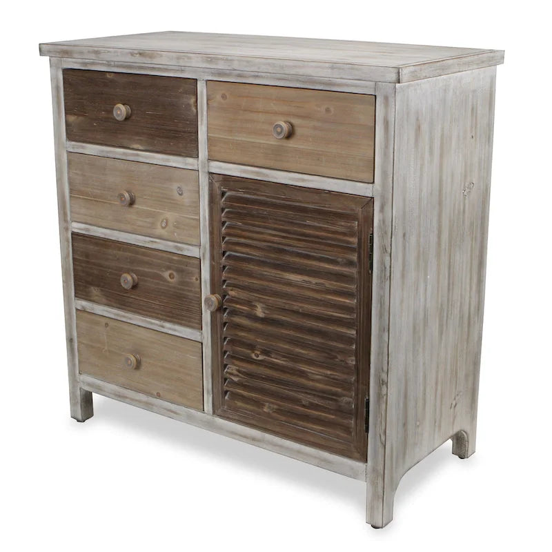 Brown Rustic Solid Wood End Table with 5 Drawers – 1 Person
