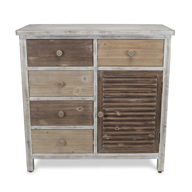 Brown Rustic Solid Wood End Table with 5 Drawers – 1 Person