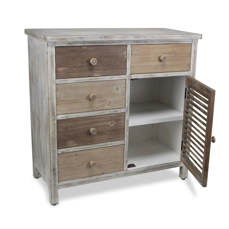 Brown Rustic Solid Wood End Table with 5 Drawers – 1 Person