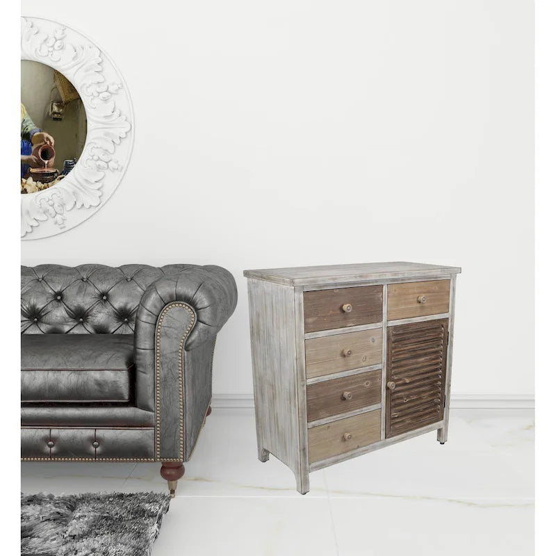 Brown Rustic Solid Wood End Table with 5 Drawers – 1 Person