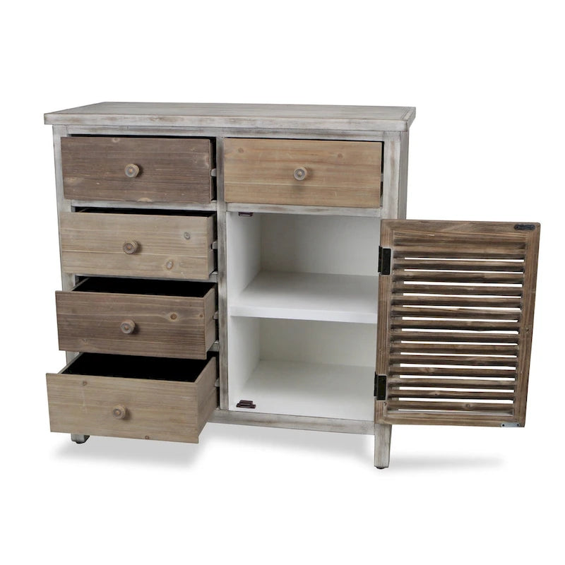 Brown Rustic Solid Wood End Table with 5 Drawers – 1 Person