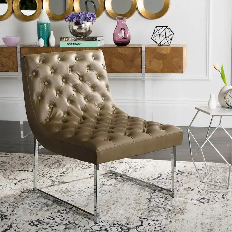 Navy / Antique Taupe Velvet Tufted Club Chair for 1, Mid-Century Modern, 25"W x 30"D x 32"H