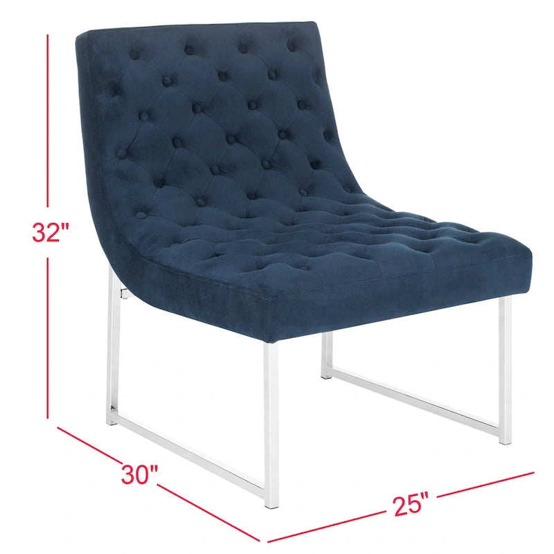 Navy / Antique Taupe Velvet Tufted Club Chair for 1, Mid-Century Modern, 25"W x 30"D x 32"H