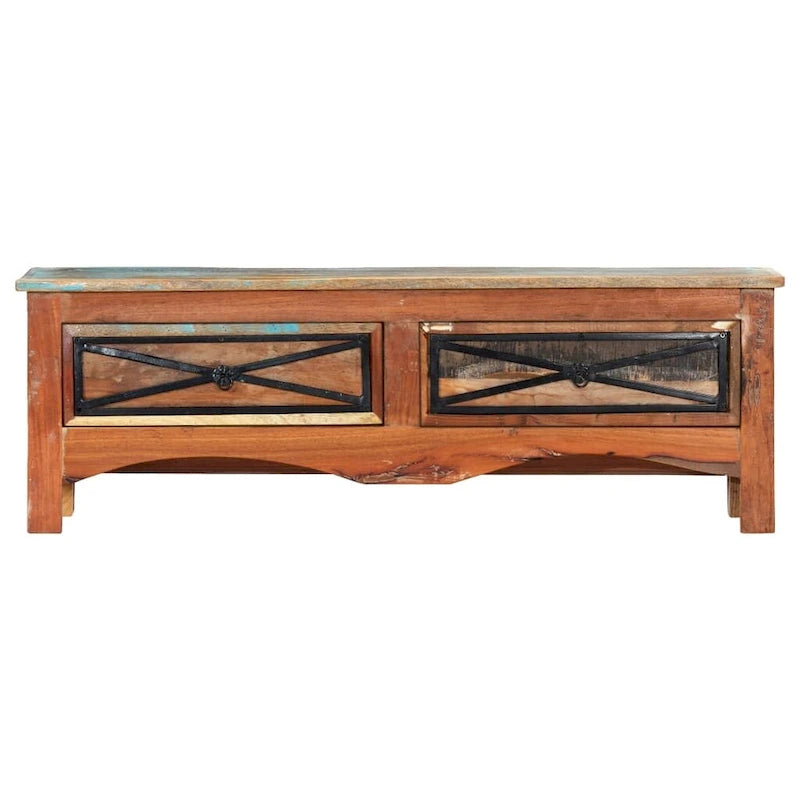 Multicolor 2-Drawer TV Stand, Solid Reclaimed Wood, Single