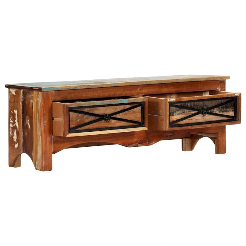 Multicolor 2-Drawer TV Stand, Solid Reclaimed Wood, Single