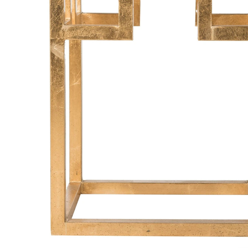 Gold Greek Key Glass Top End Table