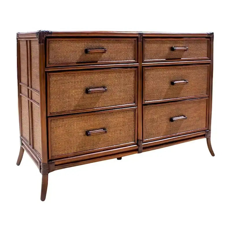 Two-Tone Antique Rattan 6-Piece Queen Bedroom Set