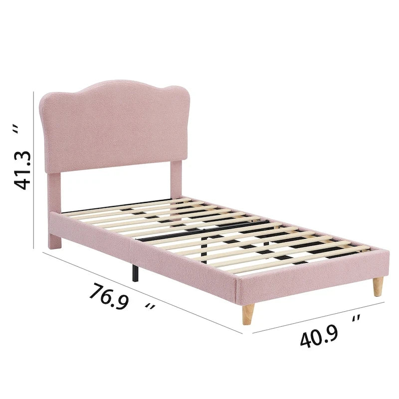 Twin Upholstered Platform Bed with Headboard – Pink / Blue / Beige, 1-Person