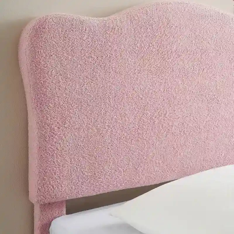 Twin Upholstered Platform Bed with Headboard – Pink / Blue / Beige, 1-Person