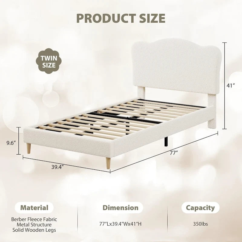Twin Upholstered Platform Bed with Headboard – Pink / Blue / Beige, 1-Person