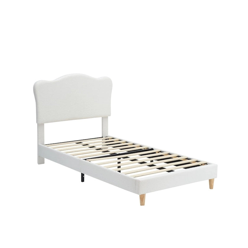 Twin Upholstered Platform Bed with Headboard – Pink / Blue / Beige, 1-Person