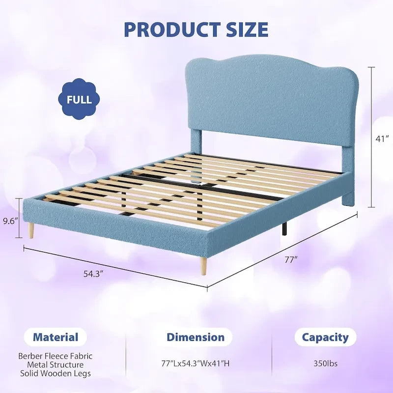 Twin Upholstered Platform Bed with Headboard – Pink / Blue / Beige, 1-Person