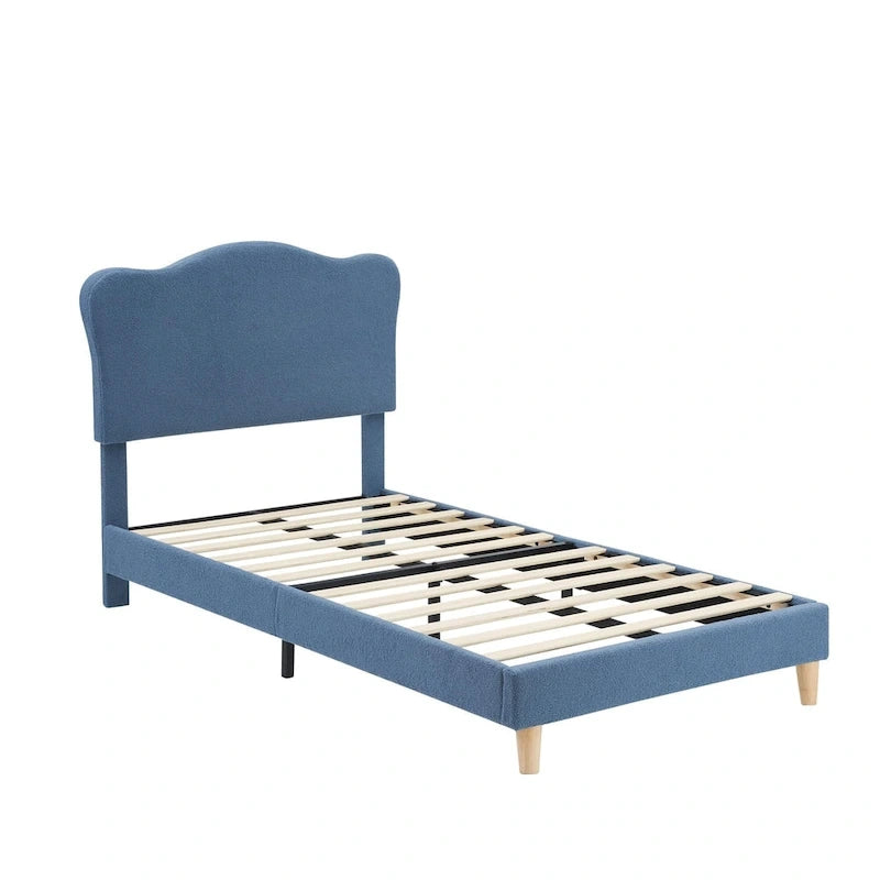 Twin Upholstered Platform Bed with Headboard – Pink / Blue / Beige, 1-Person