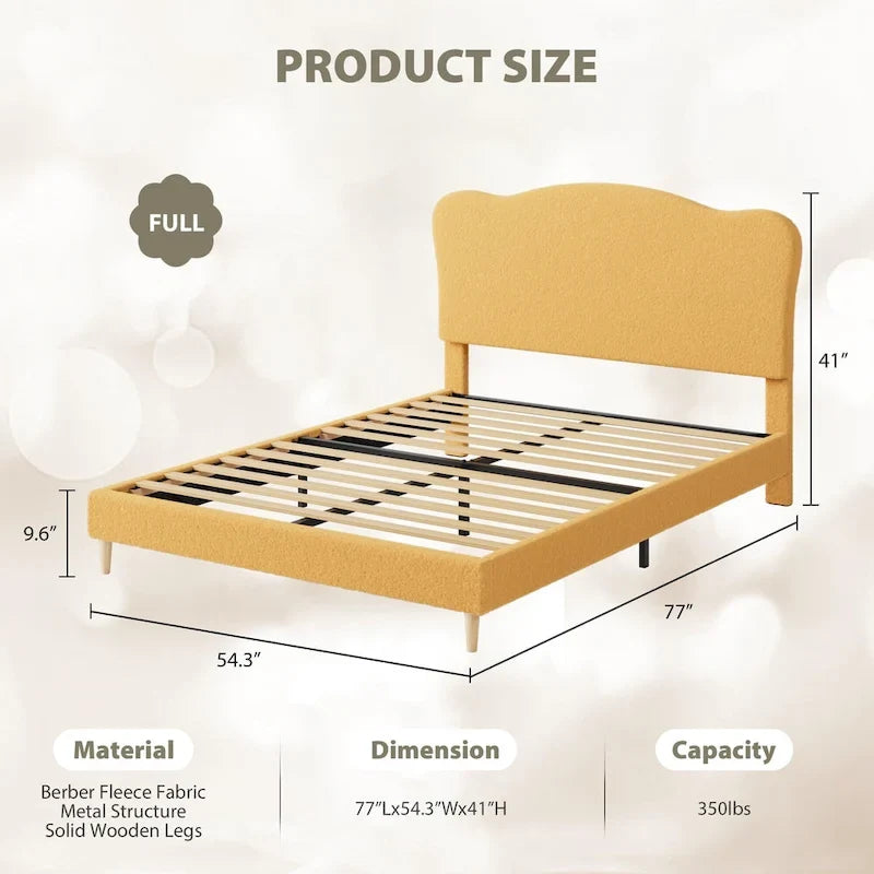 Twin Upholstered Platform Bed with Headboard – Pink / Blue / Beige, 1-Person