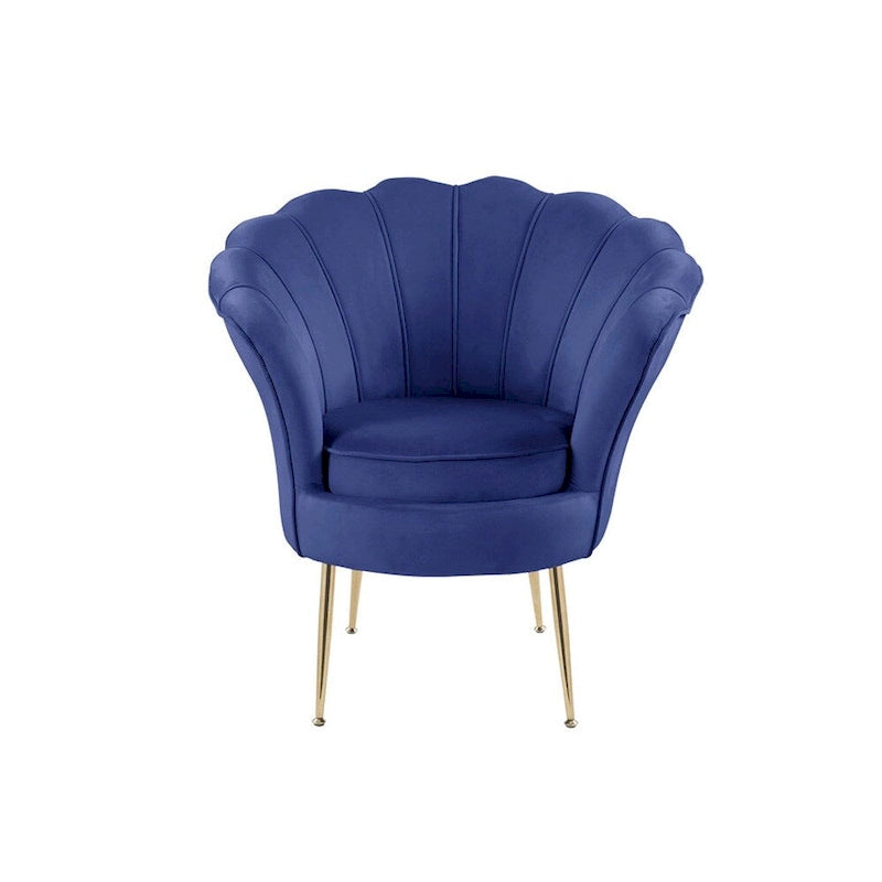Velvet Scalloped Back Barrel Accent Chair with Metal Legs