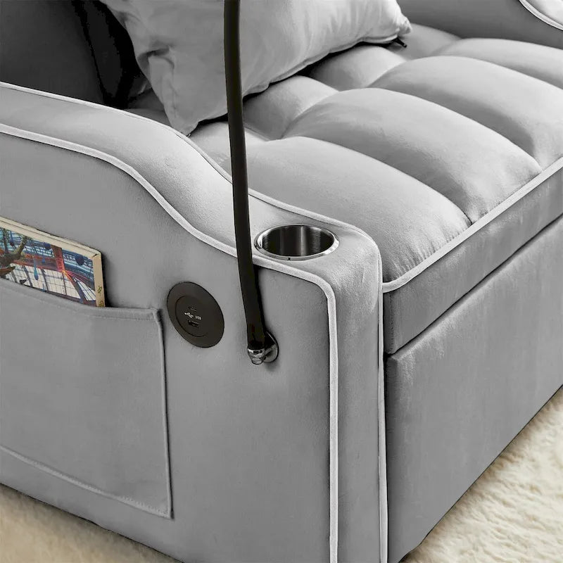 Grey / Beige Convertible Sleeper Chair Bed, 3-Position Recliner, Single