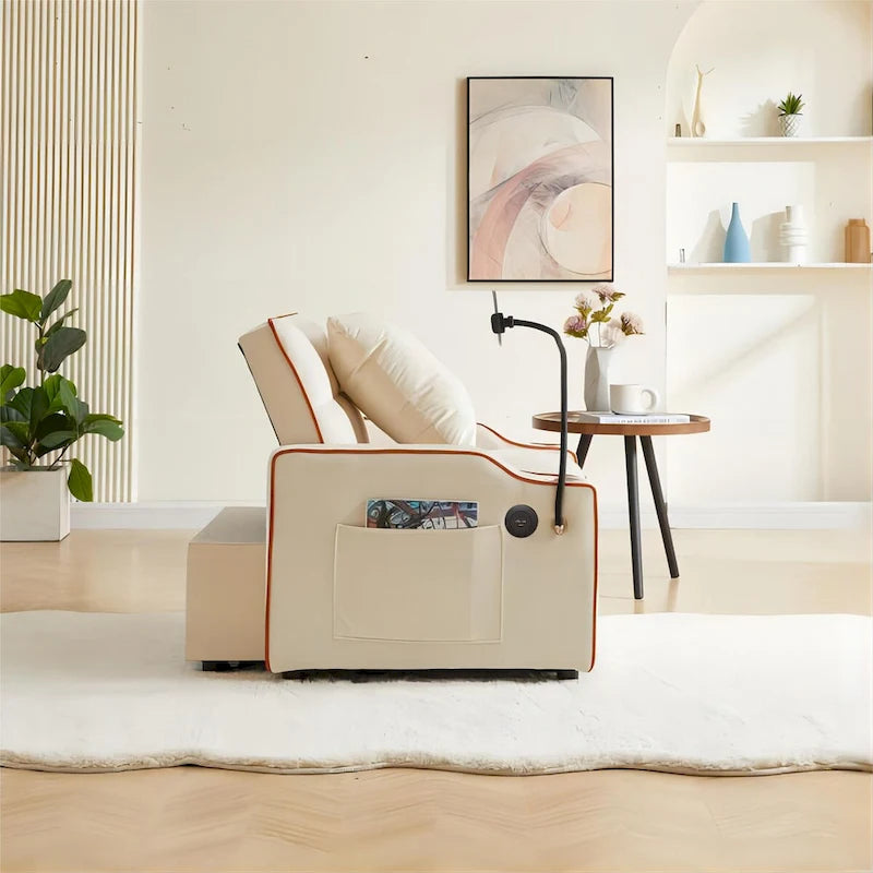 Grey / Beige Convertible Sleeper Chair Bed, 3-Position Recliner, Single