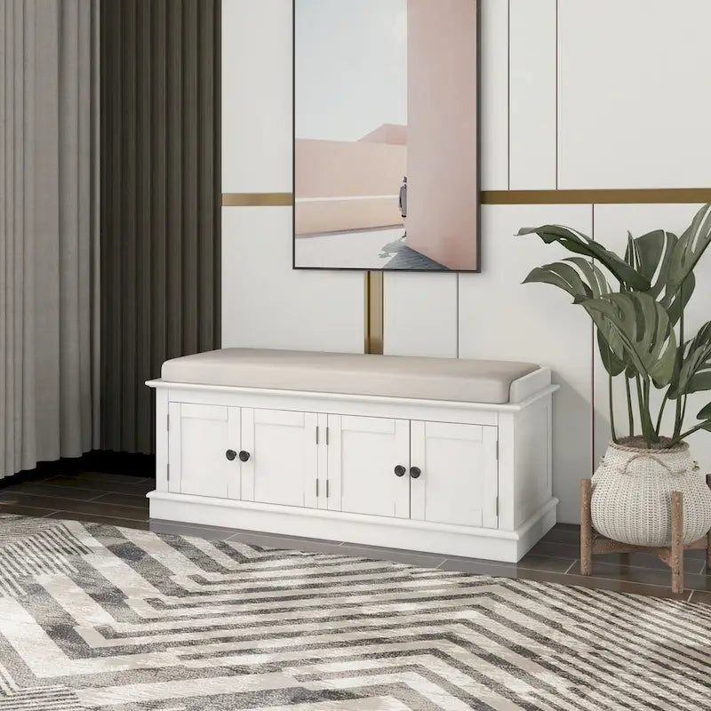 Entryway Storage Bench with 4 Doors and Adjustable Shelves