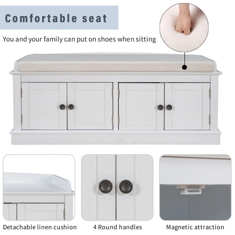 Entryway Storage Bench with 4 Doors and Adjustable Shelves