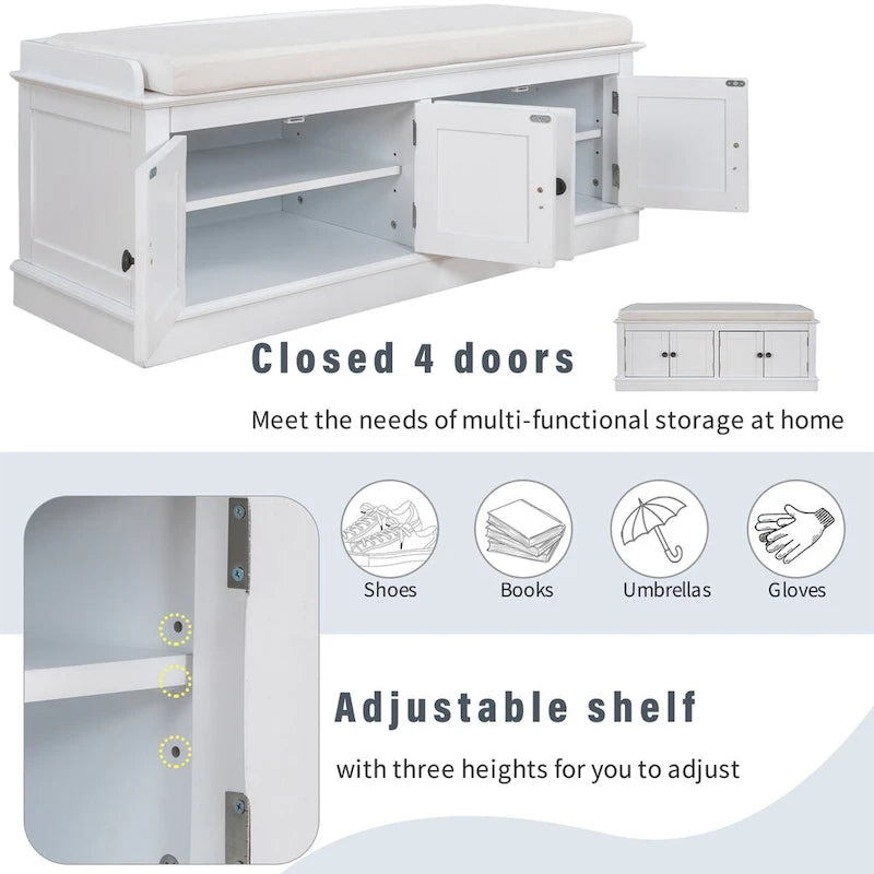 Entryway Storage Bench with 4 Doors and Adjustable Shelves