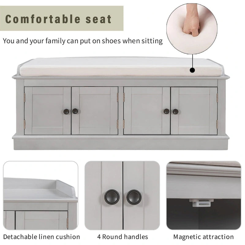 Entryway Storage Bench with 4 Doors and Adjustable Shelves