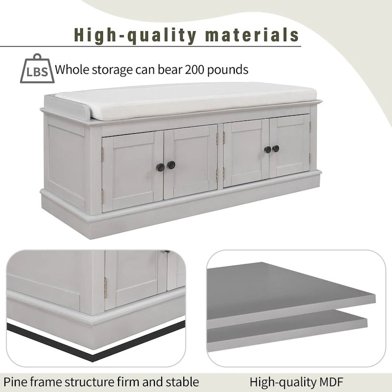 Entryway Storage Bench with 4 Doors and Adjustable Shelves