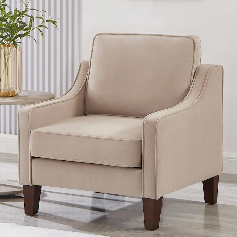 Armchair,Living Room Single Seat Sofa Chair with Wooden Legs,Upholstered Velvet Accent Chair