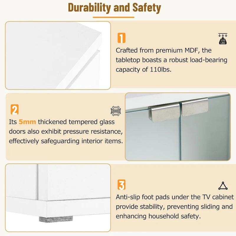 LED TV Stand for TVs Up to 105,Media Console with Tempered Glass Doors, Entertainment Center with 2 Drawers & Cabinets