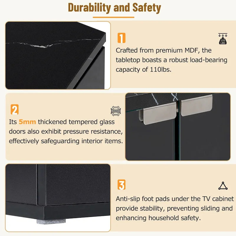 LED TV Stand for TVs Up to 105,Media Console with Tempered Glass Doors, Entertainment Center with 2 Drawers & Cabinets