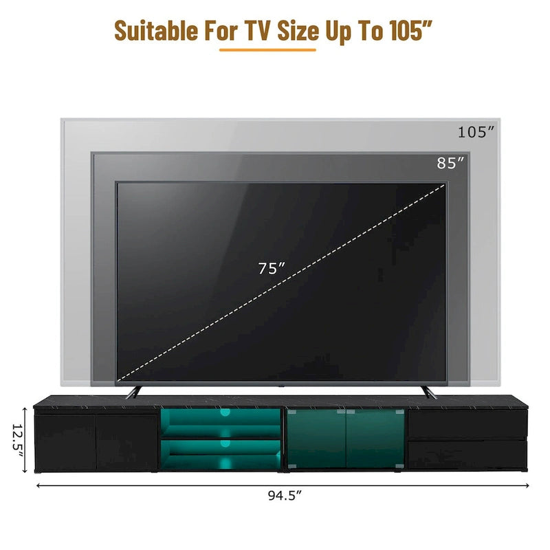 LED TV Stand for TVs Up to 105,Media Console with Tempered Glass Doors, Entertainment Center with 2 Drawers & Cabinets