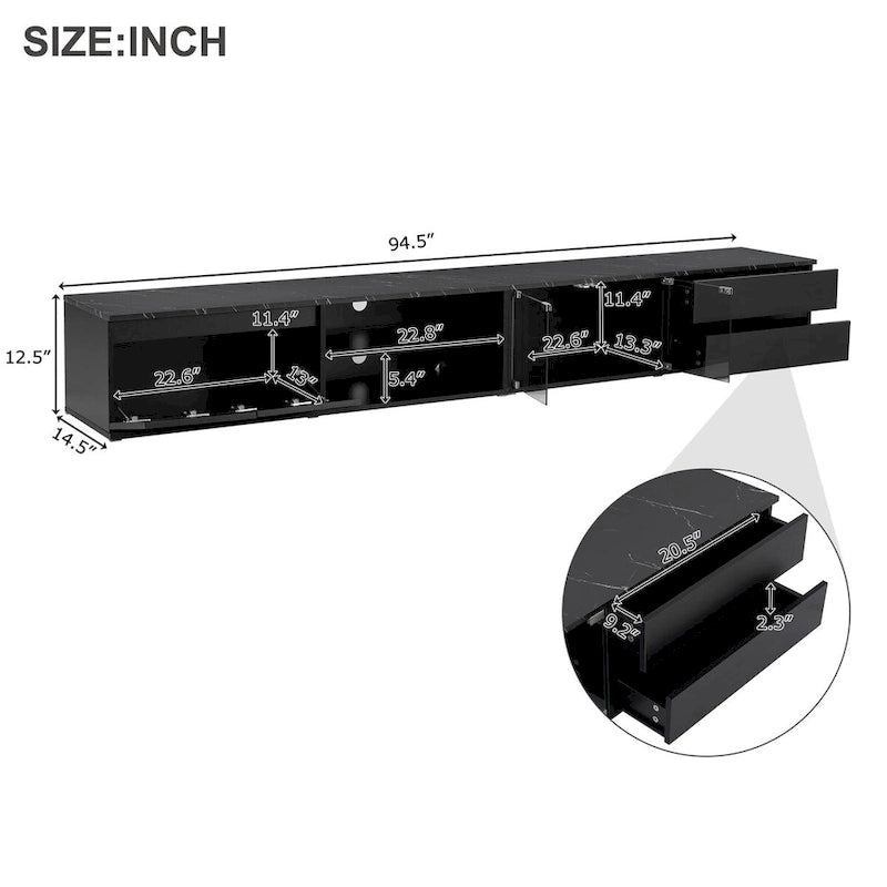 LED TV Stand for TVs Up to 105,Media Console with Tempered Glass Doors, Entertainment Center with 2 Drawers & Cabinets