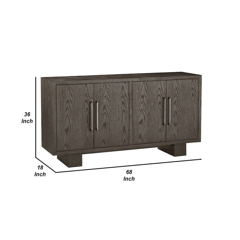 Ash Gray 68" Sideboard Buffet Cabinet, Rubberwood, 1-Person Setup